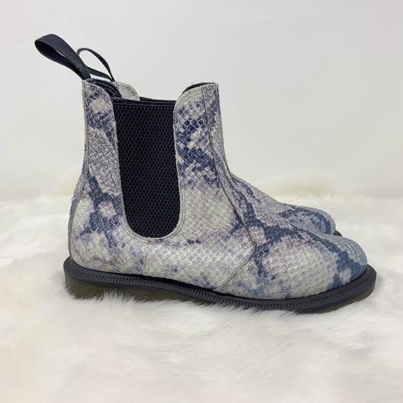 NWOT DR. MARTENS Flora Asciano Chelsea Boot faux snakeskin leather gray white - Picture 6 of 13